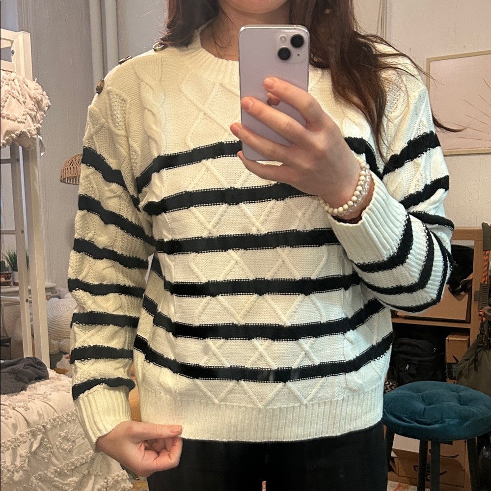 AMAZON Striped Black and White Cable Knit Sweater. Size S